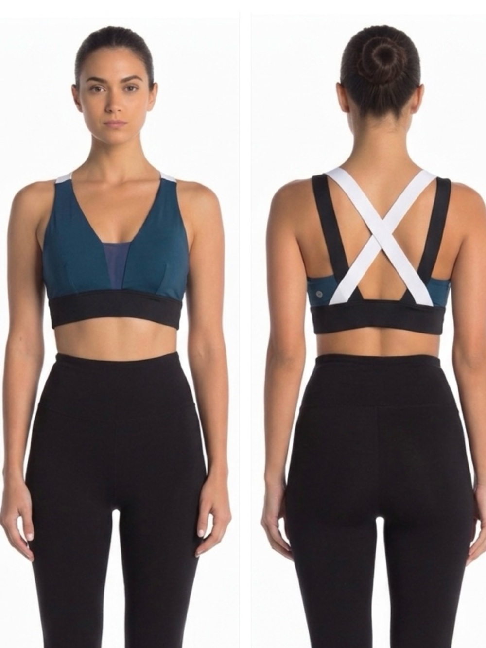 Zella Teal & White Marilyn Neoprene Cross-Back Sports Bra